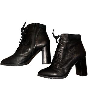 Antonio Melani Black Leather Heeled Ankle Boots Women’s Size 9